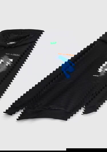  Erkek Çocuk Siyah Grafik Baskılı Sweatshirt