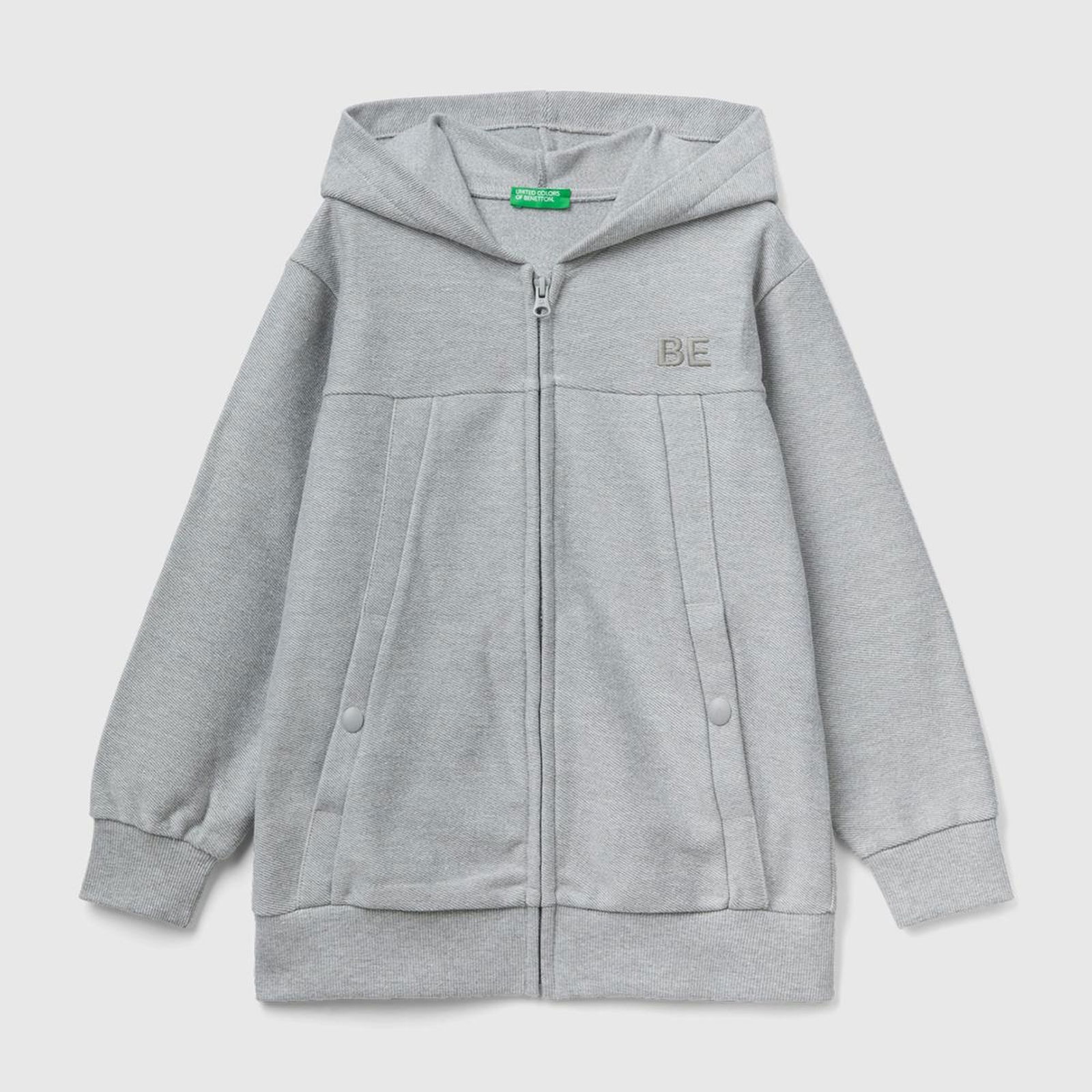 Erkek Çocuk Gri Melanj BE Baskılı Büyük Cepli Sweatshirt