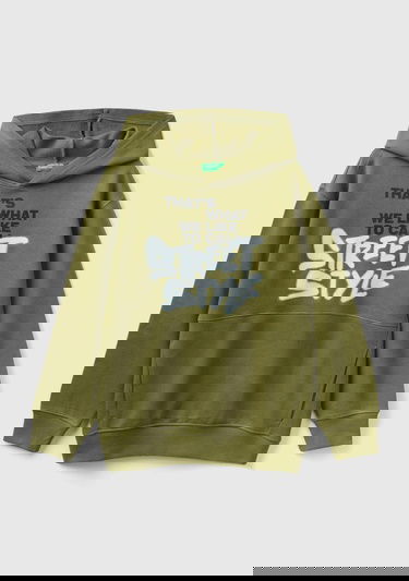  Erkek Çocuk Haki Grafik Baskılı Sweatshirt