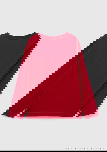  Erkek Çocuk Kırmızı Önü Baskılı Ribanalı Uzun Kollu Bisiklet Yaka T-Shirt