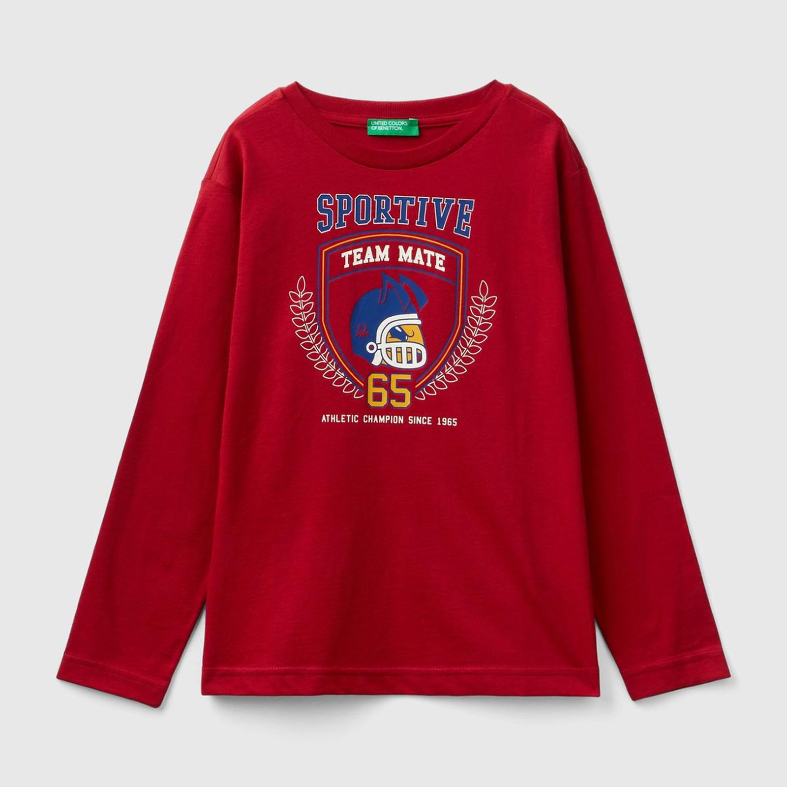 Erkek Çocuk Kırmızı Önü Baskılı Ribanalı Uzun Kollu Bisiklet Yaka T-Shirt