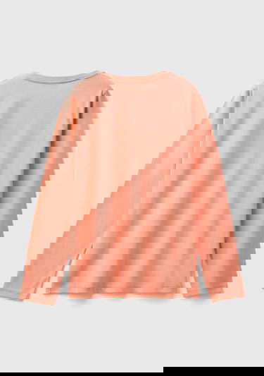  Kız Çocuk Yavruağzı Önü Çok Renkli Baskılı Bisiklet Yaka Uzun Kollu T-Shirt