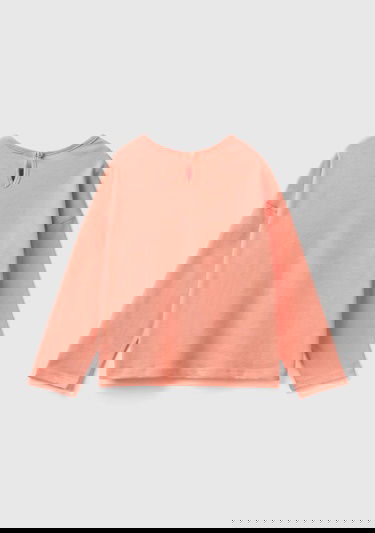  Kız Çocuk Yavruağzı Önü Simli Su Baskılı Arkası Damla Detaylı Uzun Kollu T-Shirt