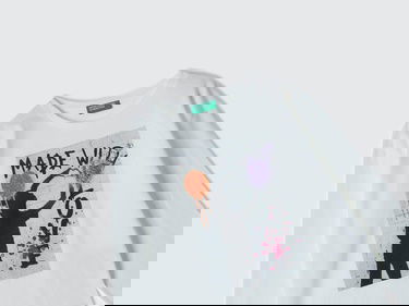  Kız Çocuk Beyaz Önü Fotoğraf Baskılı Bisiklet Yaka Uzun Kollu T-Shirt