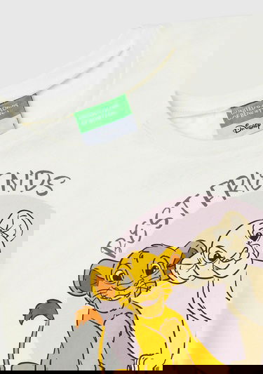  Kız Çocuk Ekru Kol Ucu Logo Etiketli Lion King Baskılı Normal Kesim T-Shirt