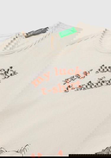  Kız Çocuk Ekru Önü Simli Su Baskılı Arkası Damla Detaylı Uzun Kollu T-Shirt