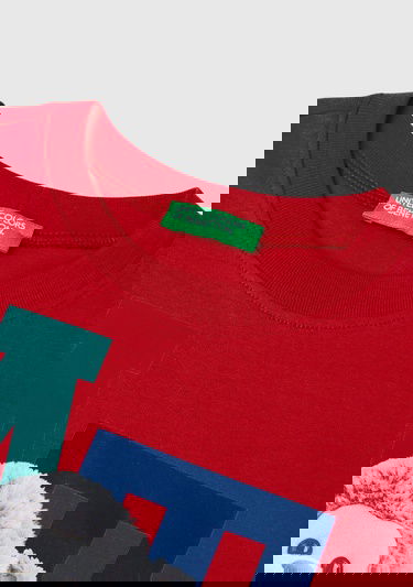 Erkek Çocuk Kırmızı Fotoğraf Baskılı Bisiklet Yaka Uzun Kollu T-Shirt