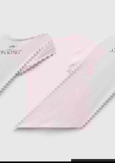  Kız Çocuk Açık Pembe Kol Ucu Logo Etiketli Lion King Baskılı Normal Kesim T-Shirt