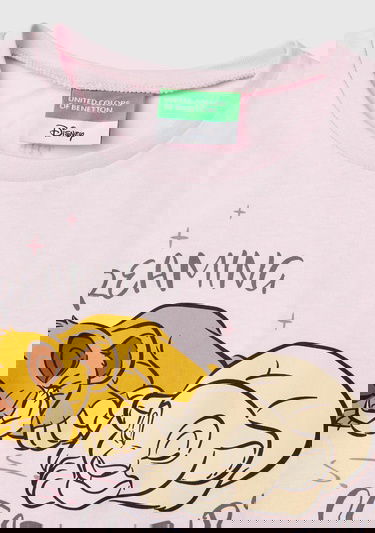  Kız Çocuk Açık Pembe Kol Ucu Logo Etiketli Lion King Baskılı Normal Kesim T-Shirt