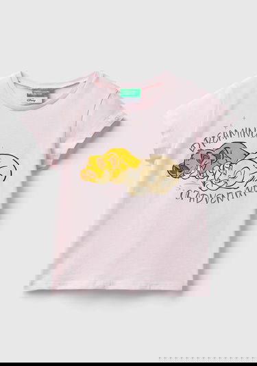 Kız Çocuk Açık Pembe Kol Ucu Logo Etiketli Lion King Baskılı Normal Kesim T-Shirt