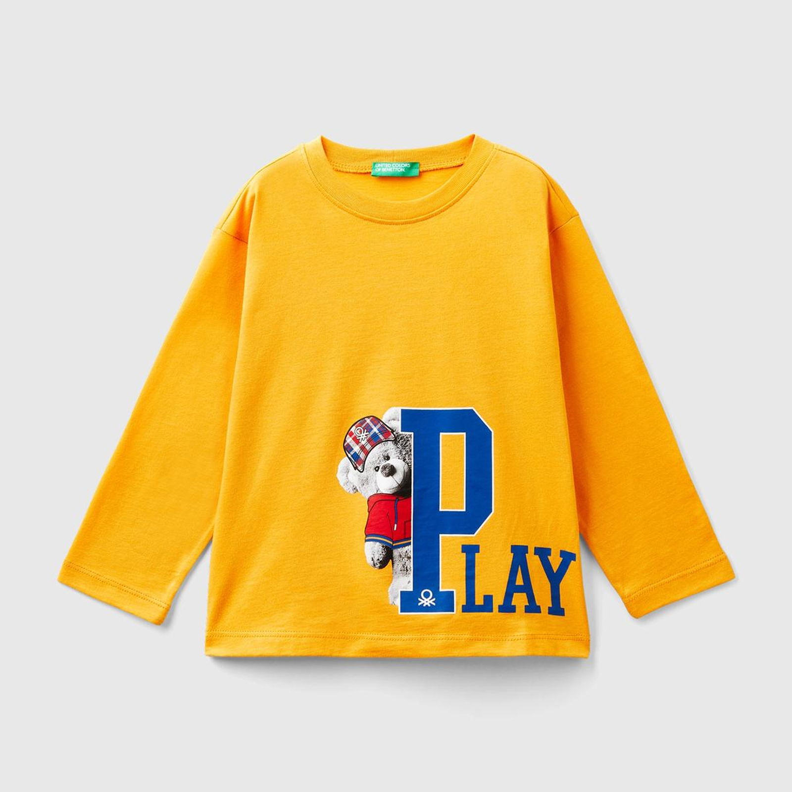Erkek Çocuk Hardal Sarı Fotoğraf Baskılı Bisiklet Yaka Uzun Kollu T-Shirt