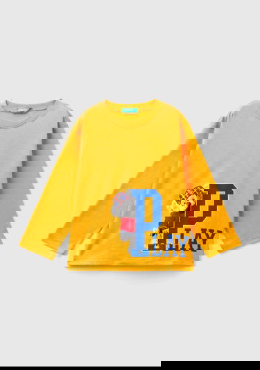  Erkek Çocuk Hardal Sarı Fotoğraf Baskılı Bisiklet Yaka Uzun Kollu T-Shirt