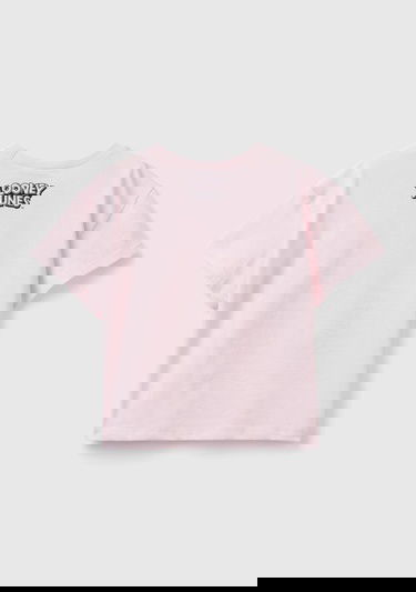  Kız Çocuk Açık Pembe Kol Ucu Logo Etiketli Tweety Baskılı Normal Kesim T-Shirt