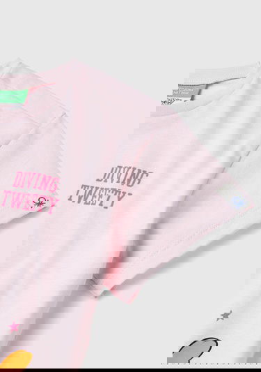  Kız Çocuk Açık Pembe Kol Ucu Logo Etiketli Tweety Baskılı Normal Kesim T-Shirt