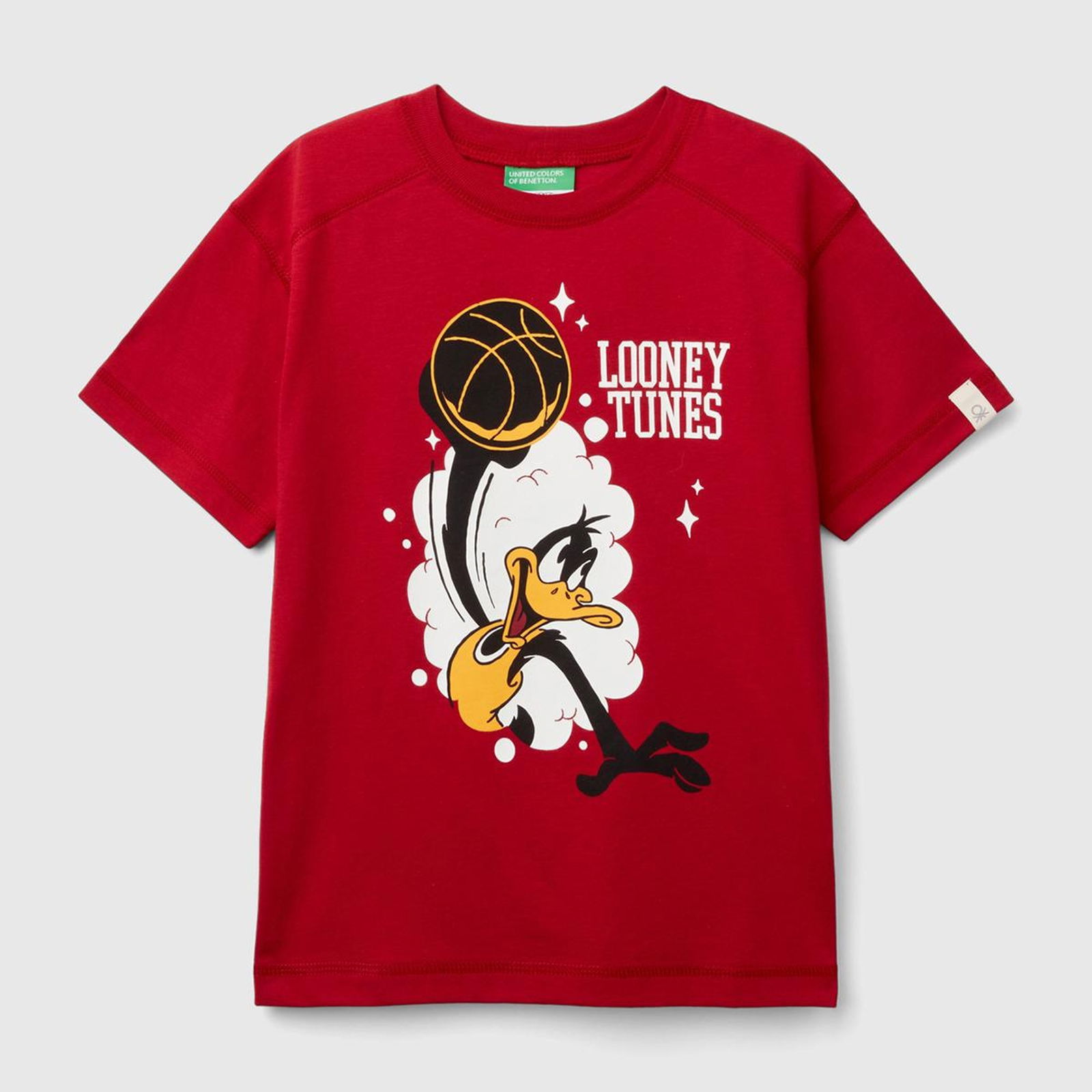 Erkek Çocuk Kırmızı Kol Ucu Logo Etiketli Daffy Duck Baskılı Kısa Kollu T-Shirt