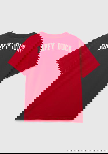  Erkek Çocuk Kırmızı Kol Ucu Logo Etiketli Daffy Duck Baskılı Kısa Kollu T-Shirt