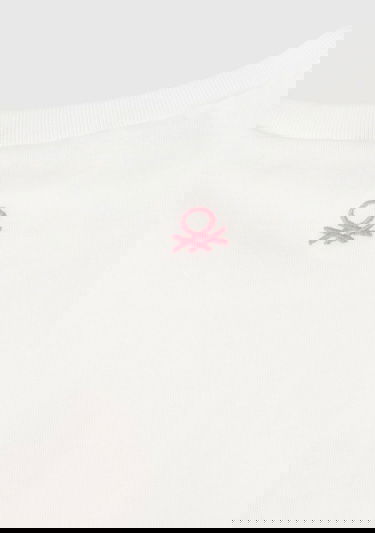  Kız Çocuk Beyaz Arkası Logo İşlemeli Baskılı Uzun Kollu T-Shirt