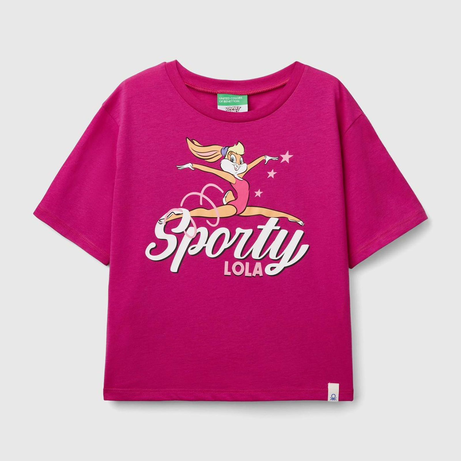 Kız Çocuk Fuşya Önü Lola Bunny Baskılı Kısa Kollu Bisiklet Yaka T-Shirt