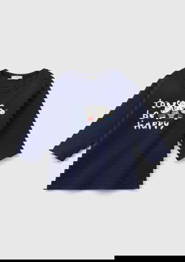  Bebek Lacivert Önü Su Baskılı Bisiklet Yaka Uzun Kollu T-Shirt