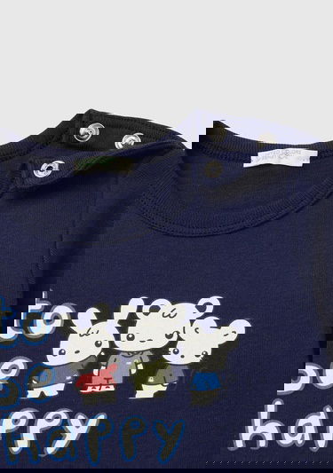  Bebek Lacivert Önü Su Baskılı Bisiklet Yaka Uzun Kollu T-Shirt