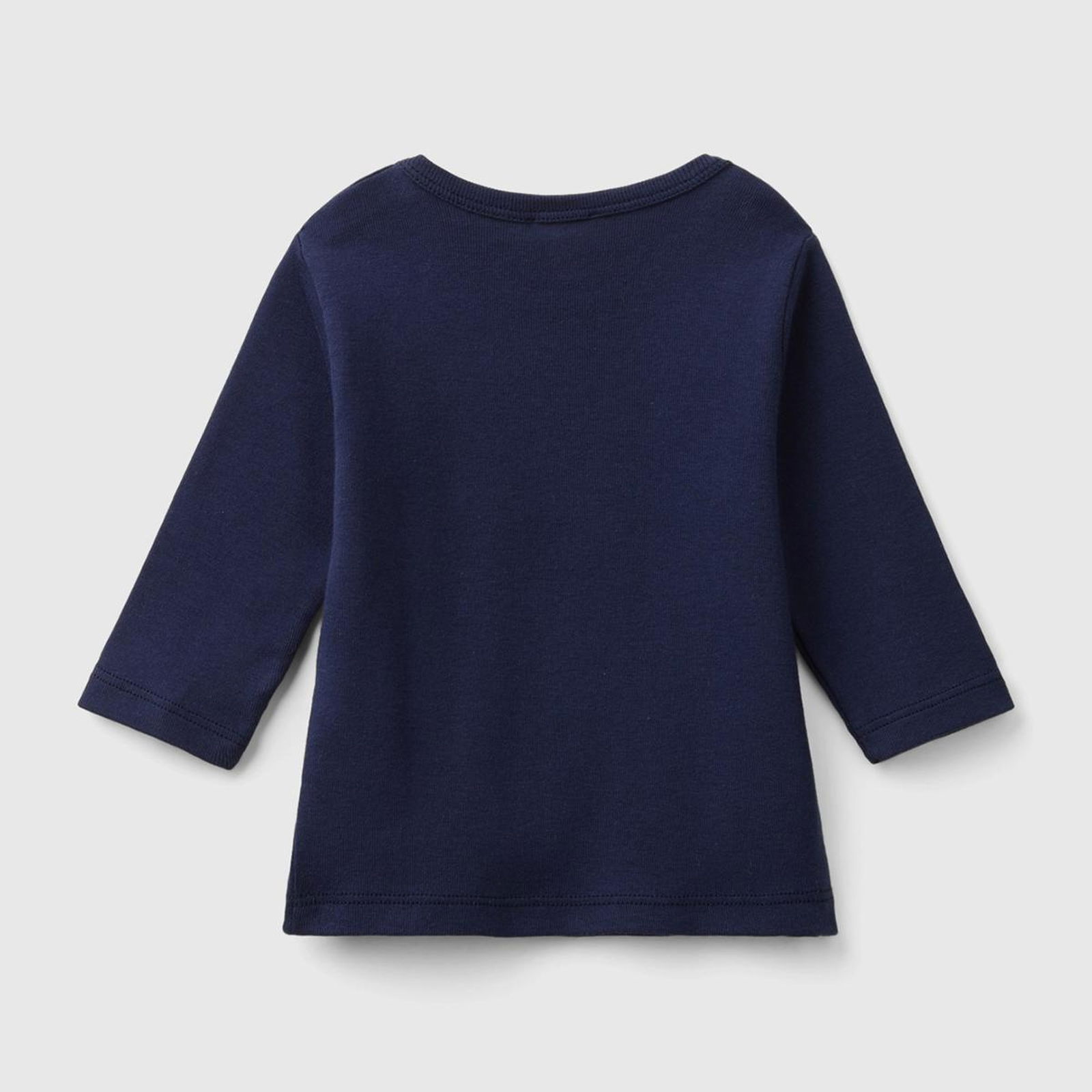 Bebek Lacivert Önü Su Baskılı Bisiklet Yaka Uzun Kollu T-Shirt