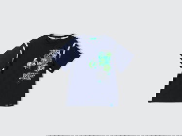  Erkek Çocuk Lacivert Etek Ucu Logo Etiketli 3D Baskılı Bisiklet Yaka Tişört