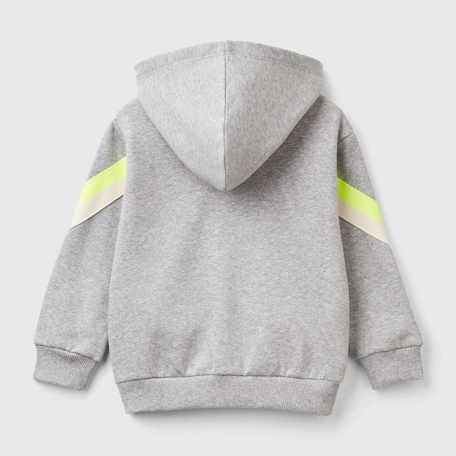 Erkek Çocuk Gri Melanj Baskılı Kolları Şerit Detaylı Fermuarlı Kapüşonlu Sweatshirt