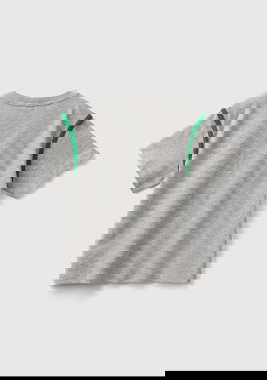  Erkek Çocuk Gri Melanj Etek Ucu Logo Etiketli 3D Baskılı Bisiklet Yaka Tişört