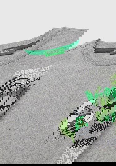  Erkek Çocuk Gri Melanj Etek Ucu Logo Etiketli 3D Baskılı Bisiklet Yaka Tişört