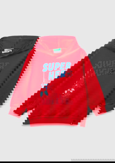  Erkek Çocuk Kırmızı Etek Ucu Logolu Önü ve Arkası Spiderman Baskılı Sweatshirt