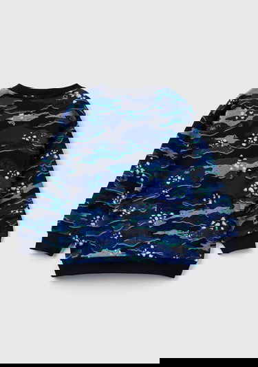  Erkek Çocuk Lacivert Kamuflaj Tamamı Kamuflaj Desenli Fermuarlı Cepli Bisiklet Yaka Sweatshirt