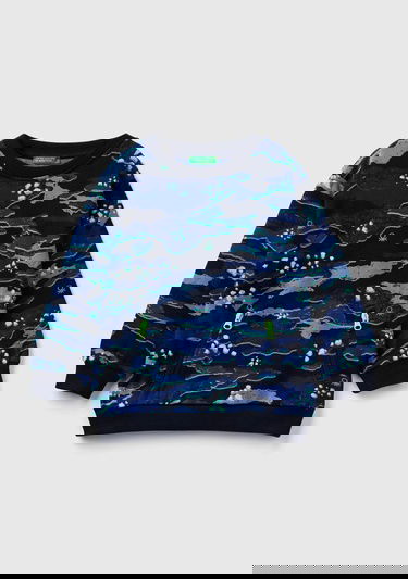  Erkek Çocuk Lacivert Kamuflaj Tamamı Kamuflaj Desenli Fermuarlı Cepli Bisiklet Yaka Sweatshirt