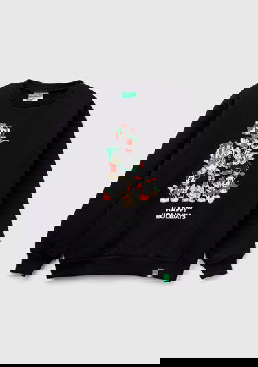  Erkek Çocuk Siyah Etek Ucu Logo Etiketli Mickey Mouse Baskılı Sweatshirt