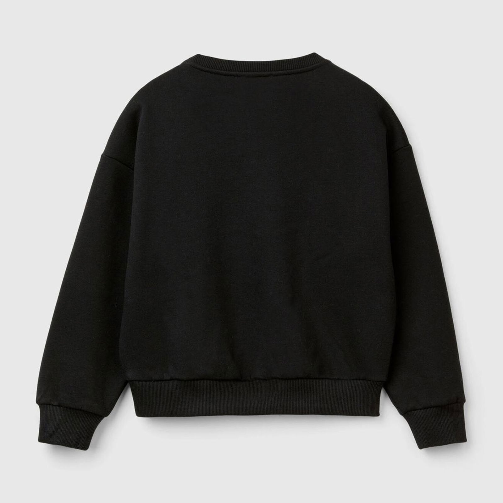 Kız Çocuk Siyah Önü Kalpli Payetli Düşük Omuz Bisiklet Yaka Sweatshirt
