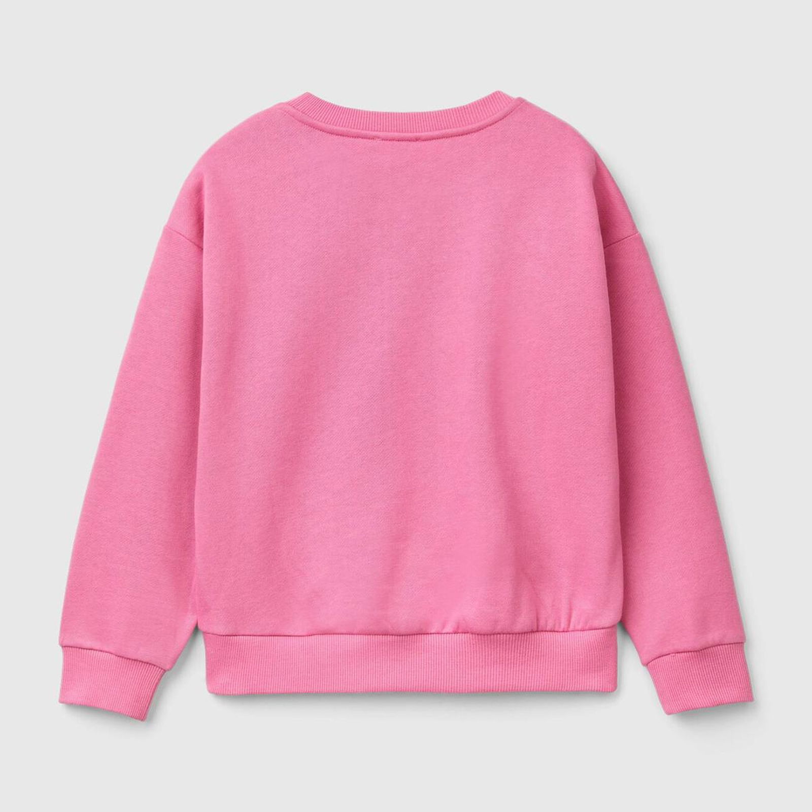 Kız Çocuk Pembe Önü Kalpli Payetli Düşük Omuz Bisiklet Yaka Sweatshirt