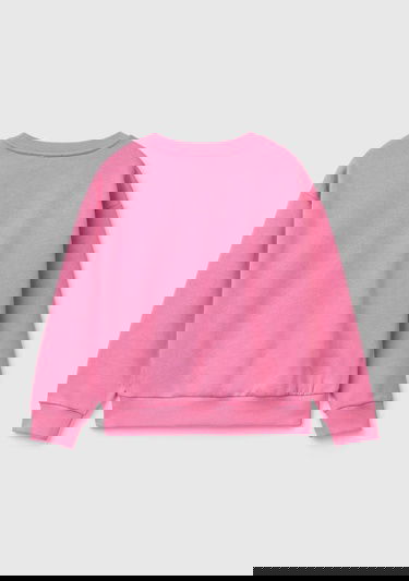  Kız Çocuk Pembe Önü Kalpli Payetli Düşük Omuz Bisiklet Yaka Sweatshirt