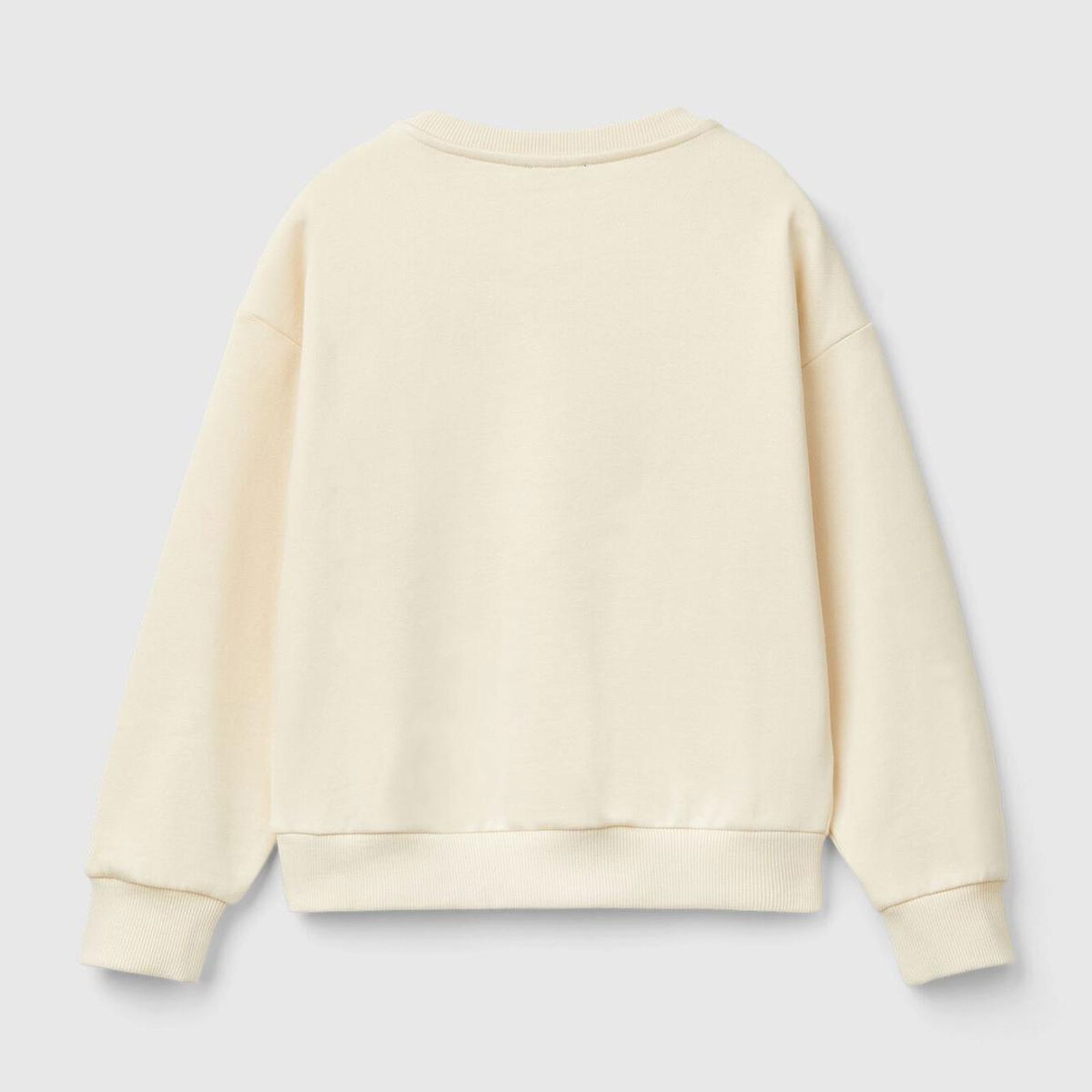 Kız Çocuk Ekru Önü Kalpli Payetli Düşük Omuz Bisiklet Yaka Sweatshirt