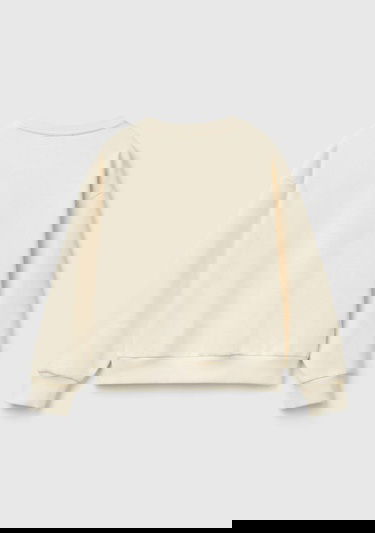  Kız Çocuk Ekru Önü Kalpli Payetli Düşük Omuz Bisiklet Yaka Sweatshirt