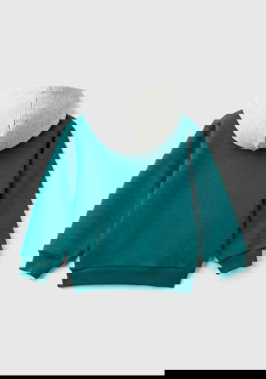  Erkek Çocuk Çam Yeşili Önü Baskılı Kapüşonu Kontrast Renkli Kanguru Cepli Sweatshirt