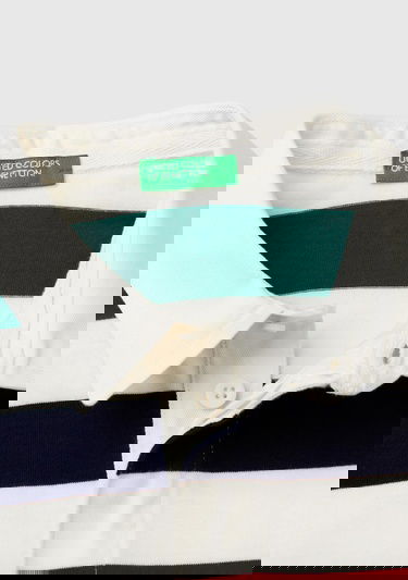  Erkek Çocuk Renkli Mix Göğsü Logolu Çizgi Desenli Uzun Kollu Polo Yaka Gömlek
