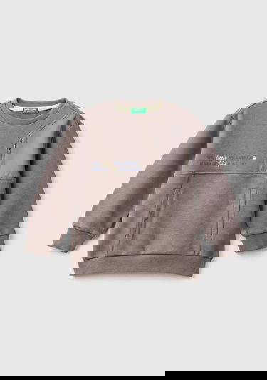  Erkek Çocuk Antrasit Sol Omzu Parlak Detaylı Baskılı Bisiklet Yaka Sweatshirt