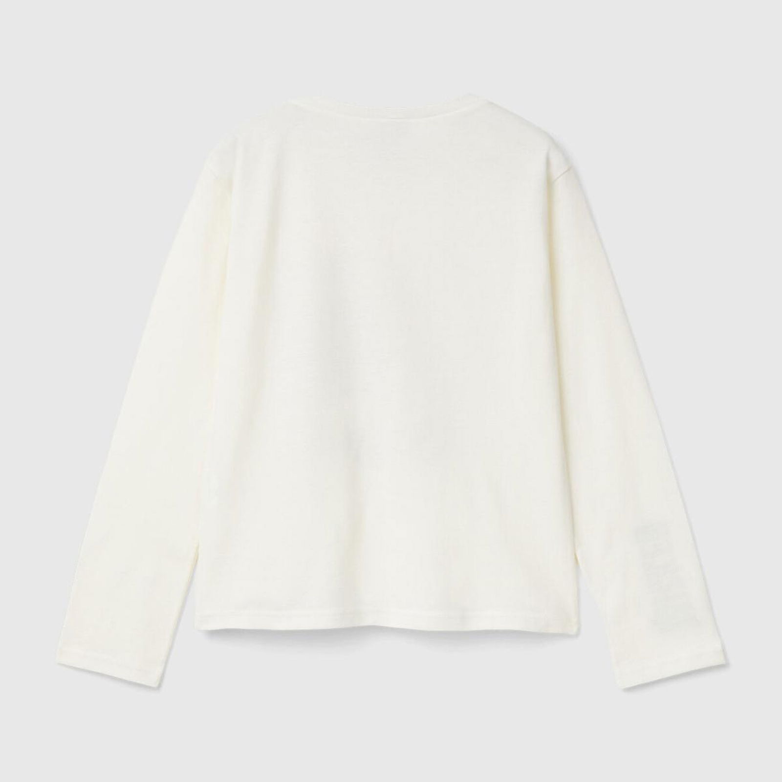 Kız Çocuk Ekru Etek Ucu Logolu Önü Çok Renkli Baskılı Uzun Kollu T-Shirt