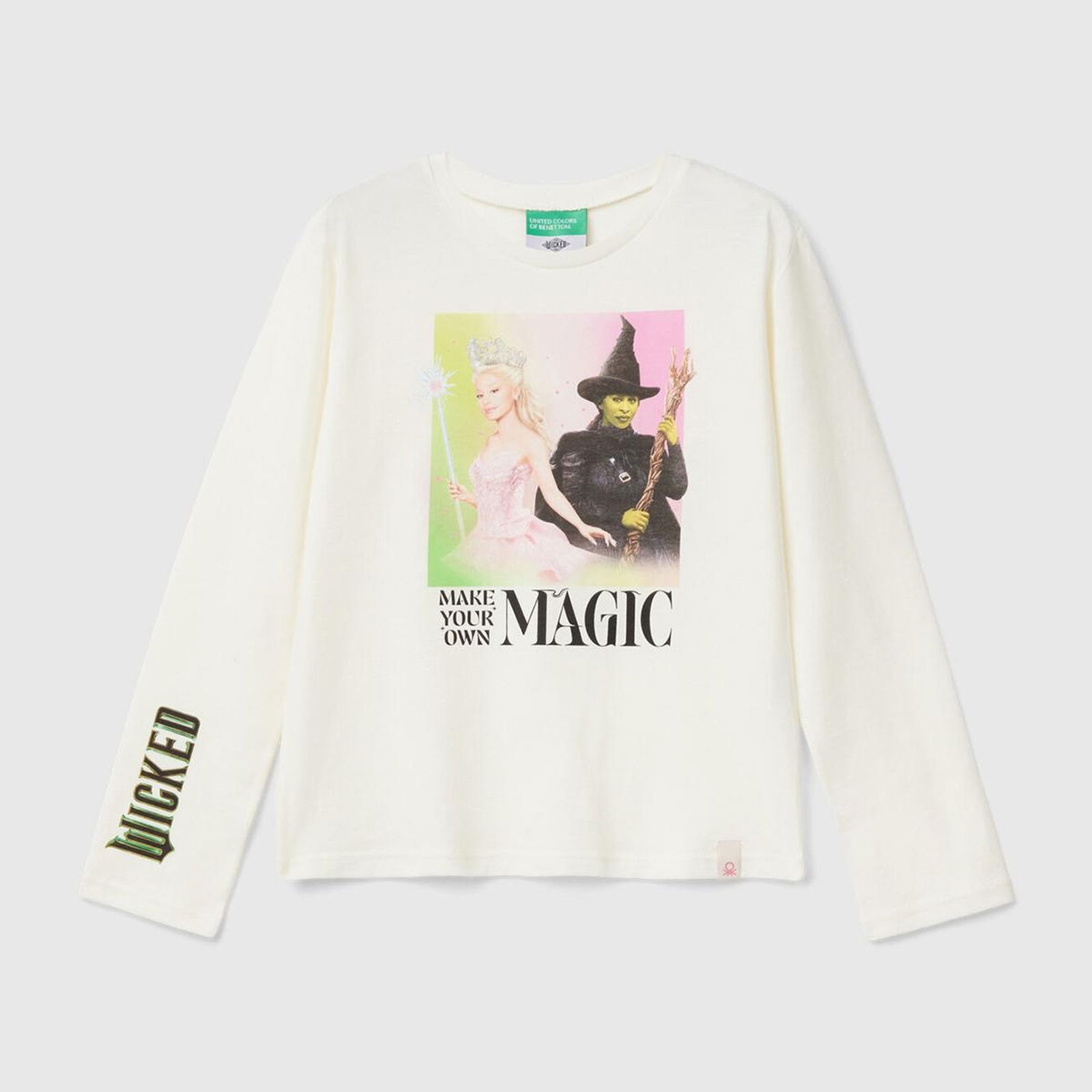 Kız Çocuk Ekru Etek Ucu Logolu Önü Çok Renkli Baskılı Uzun Kollu T-Shirt