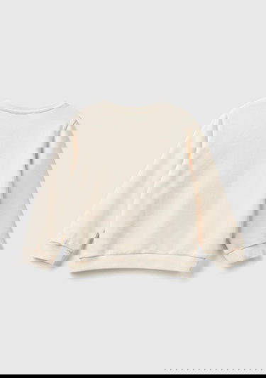  Kız Çocuk Ekru Önü İşlemeli Ribana Detaylı Normal Kesim Bisiklet Yaka Sweatshirt