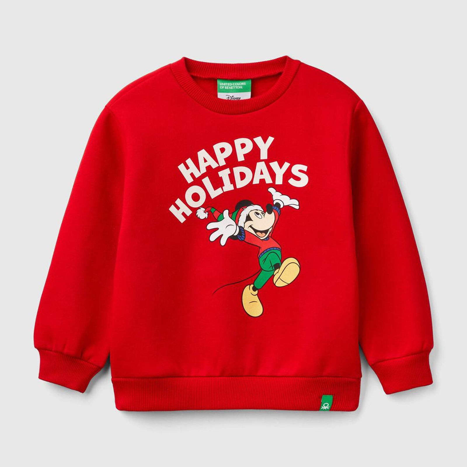 Erkek Çocuk Kırmızı Etek Ucu Logolu Mickey Mouse Baskılı Bisiklet Yaka Sweatshirt