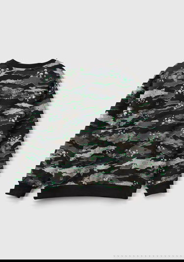  Erkek Çocuk Kamuflaj Tamamı Baskılı Ribanalı Bisiklet Yaka Sweatshirt