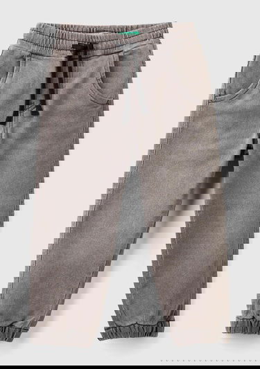  Erkek Çocuk Gri Denim Arka Cebi Logolu Lastik Paça Ağartılmış Denim Pantolon