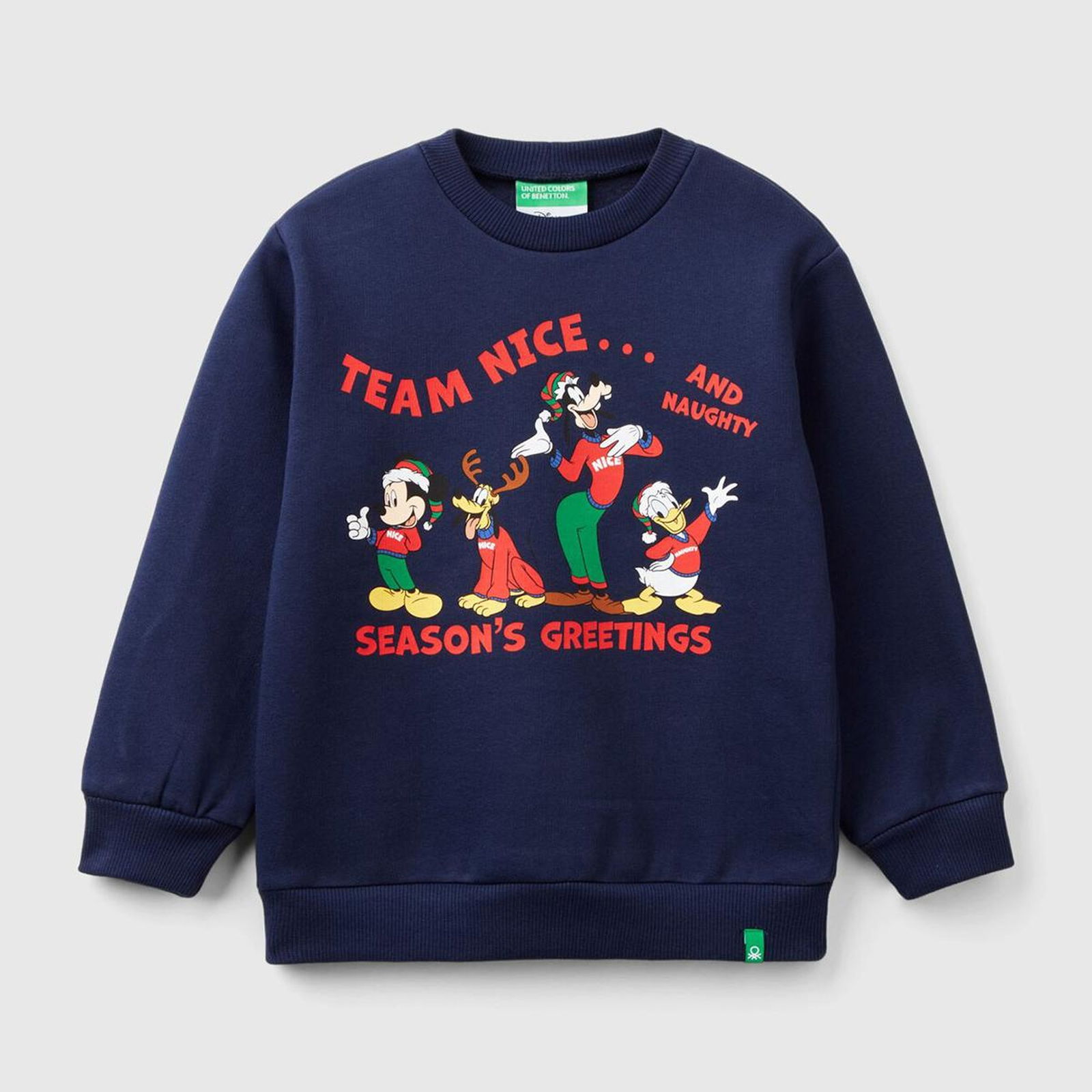Erkek Çocuk Lacivert Etek Ucu Logolu Mickey Mouse Baskılı Bisiklet Yaka Sweatshirt
