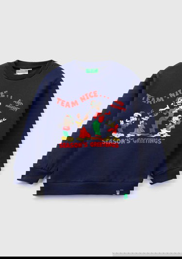  Erkek Çocuk Lacivert Etek Ucu Logolu Mickey Mouse Baskılı Bisiklet Yaka Sweatshirt