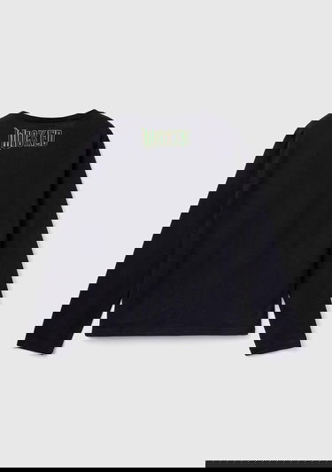  Kız Çocuk Siyah Etek Ucu Logolu Önü Çok Renkli Baskılı Uzun Kollu T-Shirt